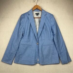Ann Taylor NWOT Linen Cotton Blend Blazer Sz 4 Light Blue Single Button Closure